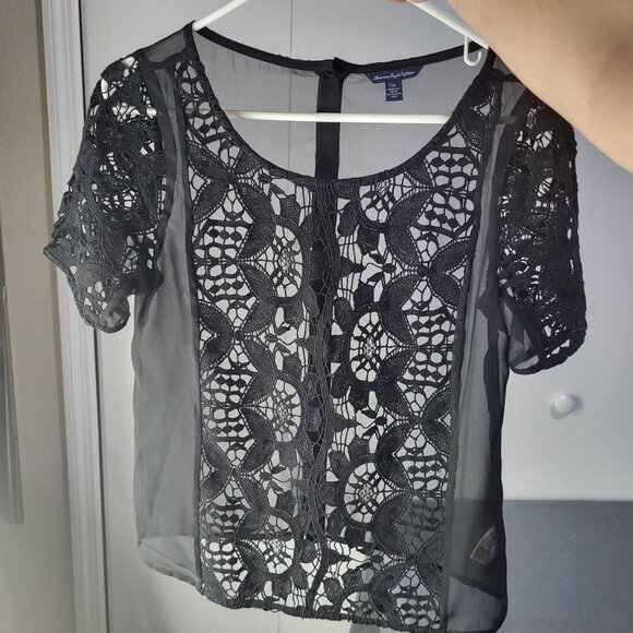 American Eagle Outfitters Tops - AMERICAN EAGLE Women's Small Y2K Lace Sheer Whimsigoth Fairy Blouse Top